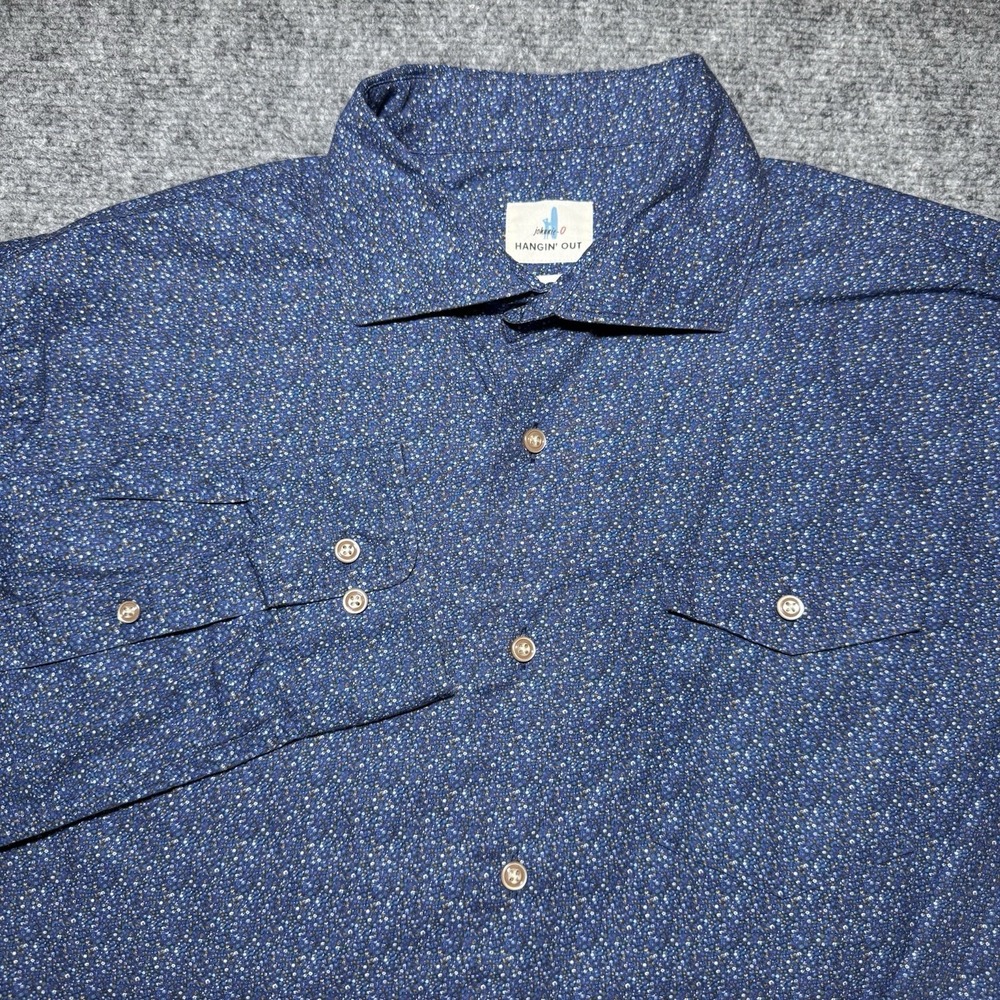 Johnnie-O Hangin'‎ Out Blue Geometric Floral Abtsract Button Up Size Large
